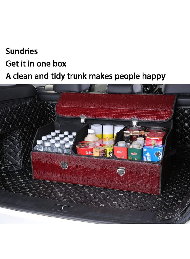 Foldable Car Trunk Storage Box Wine Red, Car Storage Box, Thick Leather Storage Box Storage Box, Foldable