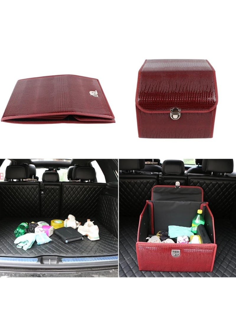 Foldable Car Trunk Storage Box Wine Red, Car Storage Box, Thick Leather Storage Box Storage Box, Foldable