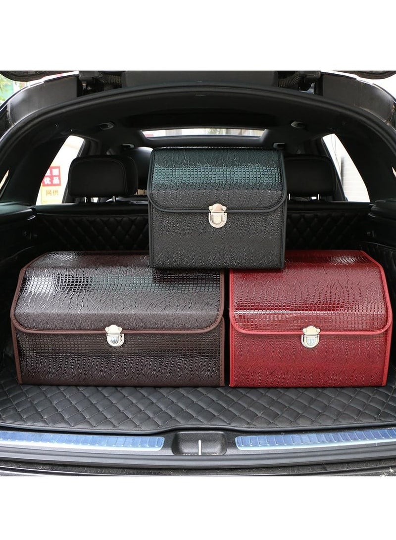 Foldable Car Trunk Storage Box Wine Red, Car Storage Box, Thick Leather Storage Box Storage Box, Foldable