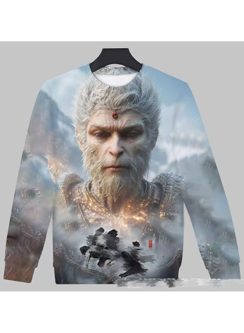 Black Mythical Loose Round Neck Hoodie