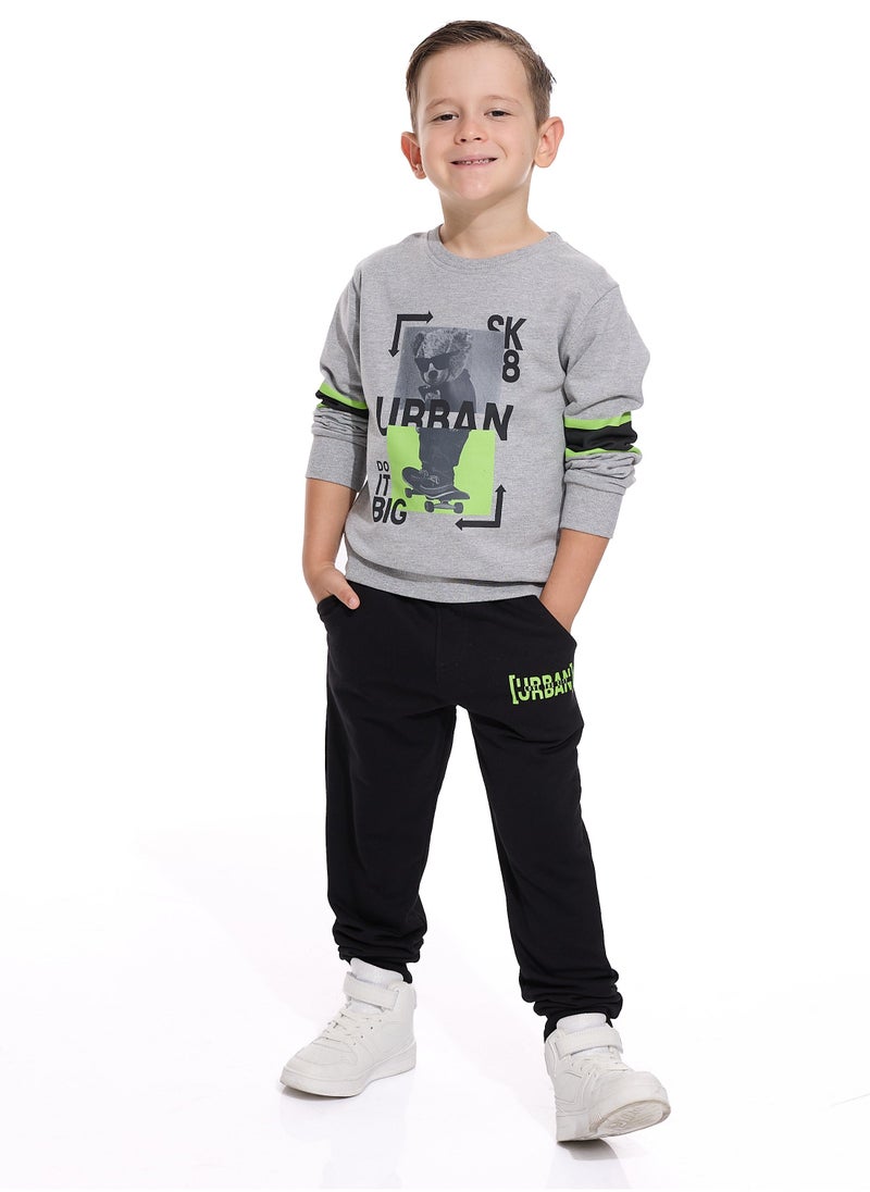 Boys' 2-Piece Sweatshirt cut & sew Grey Mil/ Black  and Black Jogger Set (2 -8 yrs)