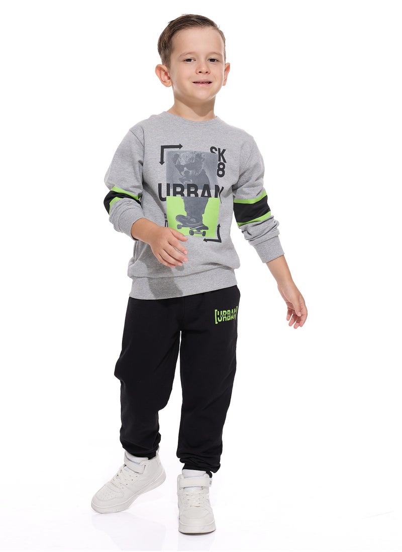 Boys' 2-Piece Sweatshirt cut & sew Grey Mil/ Black  and Black Jogger Set (2 -8 yrs)