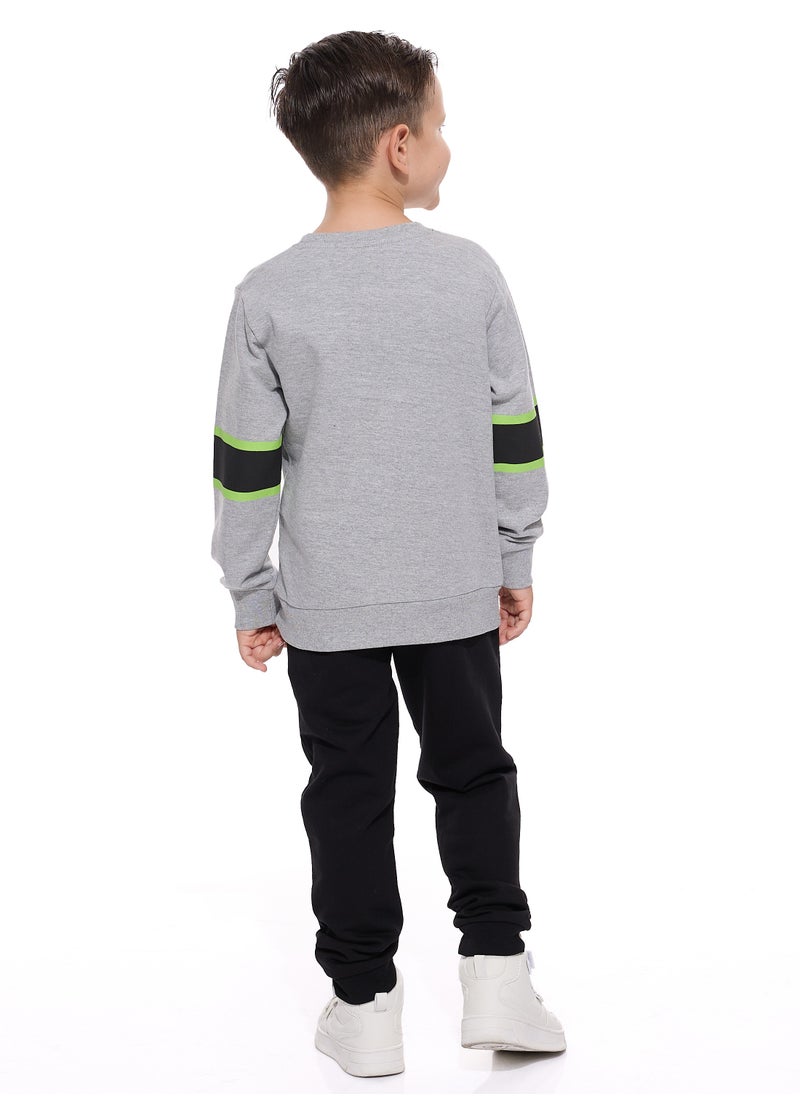 Boys' 2-Piece Sweatshirt cut & sew Grey Mil/ Black  and Black Jogger Set (2 -8 yrs)