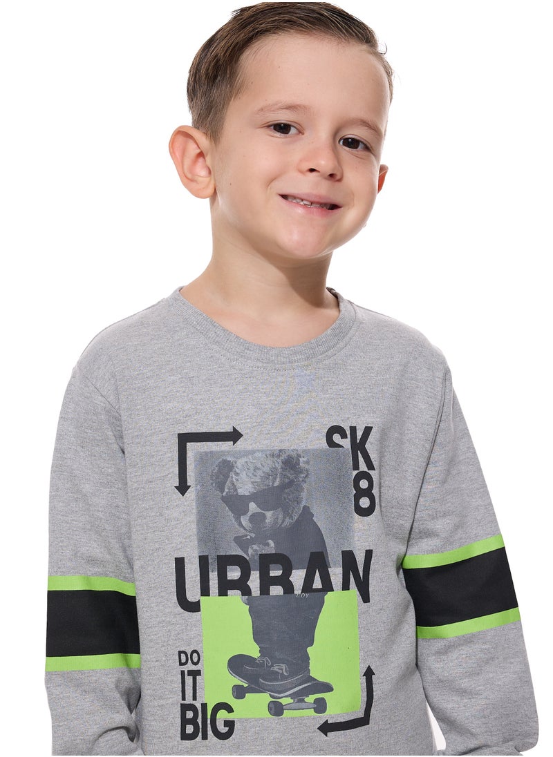 Boys' 2-Piece Sweatshirt cut & sew Grey Mil/ Black  and Black Jogger Set (2 -8 yrs)