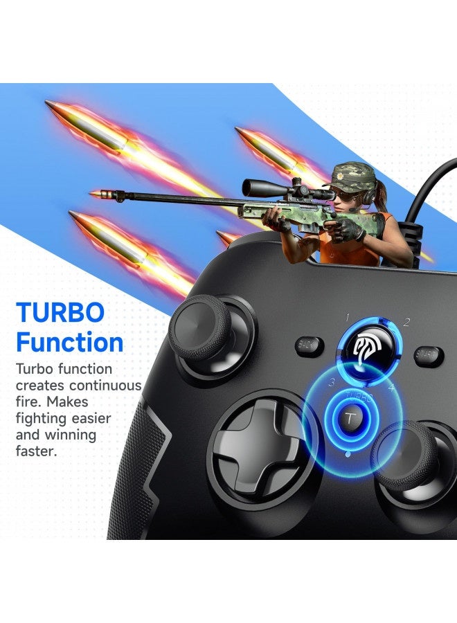 Easysmx Wired Gaming Controller,Pieces Game Controller Joystick With Dual-Vibration Turbo And Trigger Buttons For Windows Pieces/ Ps3/ Android Tv Box/Tesla(Black)