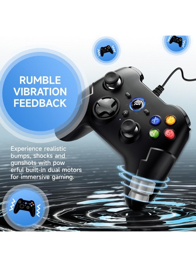 Easysmx Wired Gaming Controller,Pieces Game Controller Joystick With Dual-Vibration Turbo And Trigger Buttons For Windows Pieces/ Ps3/ Android Tv Box/Tesla(Black)