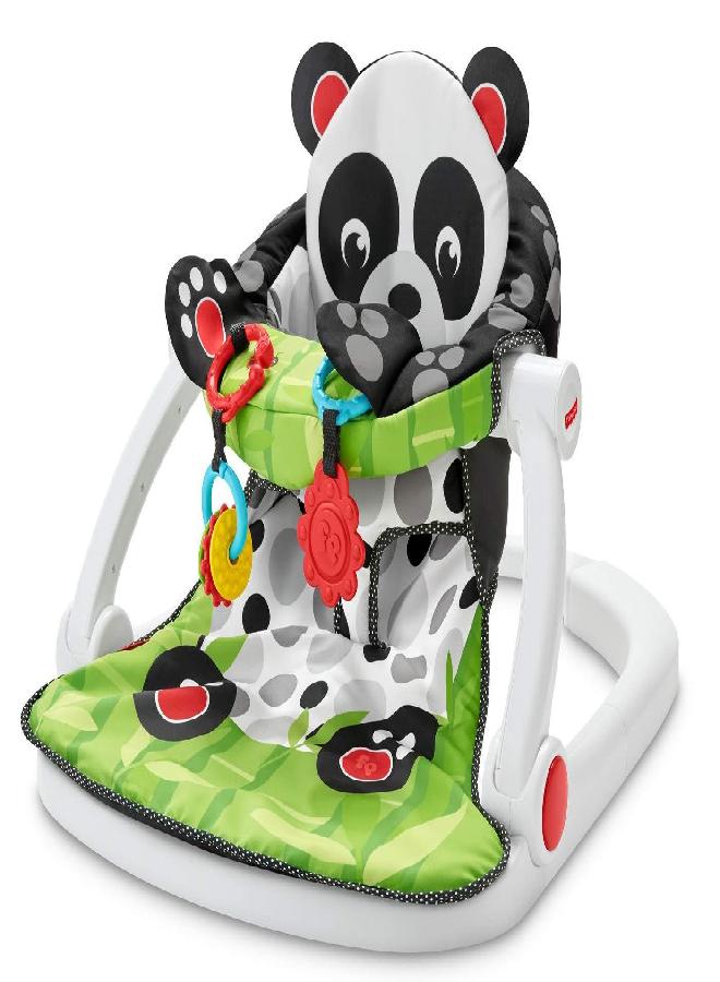 Fisher-Price Portable Baby Chair, Sit-Me-Up Floor Seat with Removable Toys Plus Crinkle & Squeaker Seat Pad, Panda Paws,8.27
