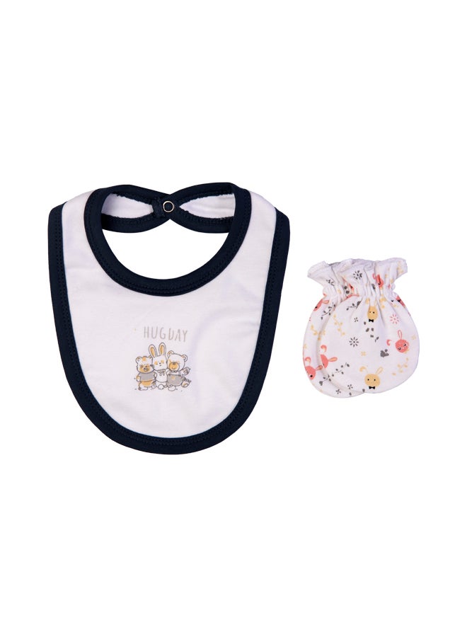 5 Piece Unisex 100% Cotton Gift Set Include Bib, Romper, Mittens, Cap And Sleepsuit/Jumpsuit- Hug Day