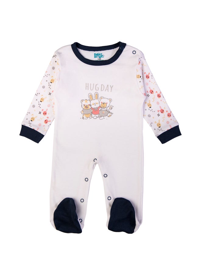 5 Piece Unisex 100% Cotton Gift Set Include Bib, Romper, Mittens, Cap And Sleepsuit/Jumpsuit- Hug Day