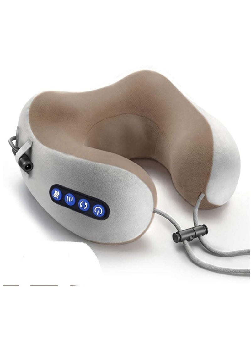 Electric Travel Neck Massage Pillow, U Shaped Memory Foam Kneading Vibration Neck Head Support Pillow, Relief Cervical Pain, For Airplane, Train, Car, Brown