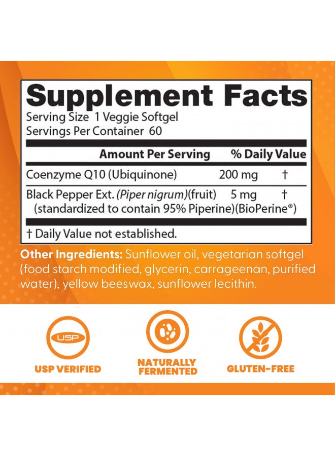 Doctor's Best High Absorption CoQ10 with BioPerine, Vegetarian, Gluten Free, Naturally Fermented, Heart Health & Energy Production, 200 mg 60 Veggie Softgels