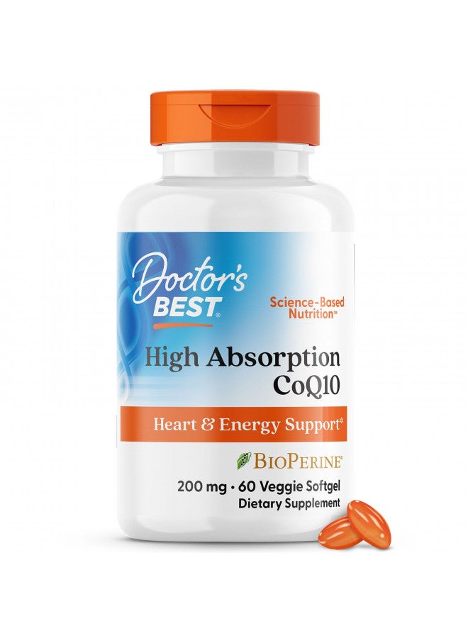 Doctor's Best High Absorption CoQ10 with BioPerine, Vegetarian, Gluten Free, Naturally Fermented, Heart Health & Energy Production, 200 mg 60 Veggie Softgels