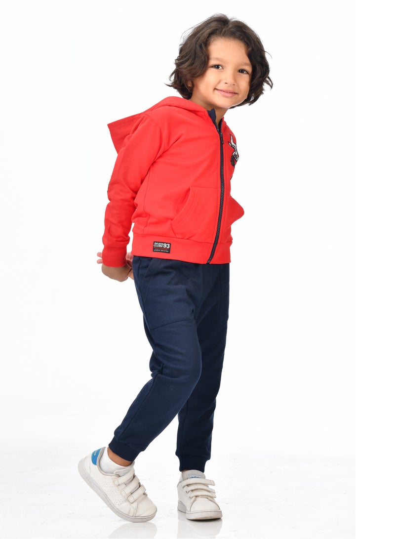 Boys' 2-Piece Fullzipper Hoodie and Jogger Set (2 -8 yrs) Red -Navy