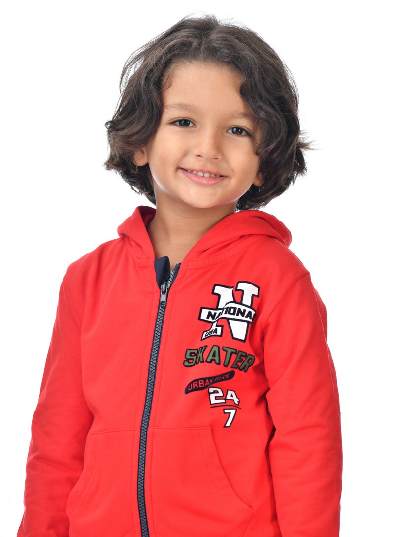 Boys' 2-Piece Fullzipper Hoodie and Jogger Set (2 -8 yrs) Red -Navy