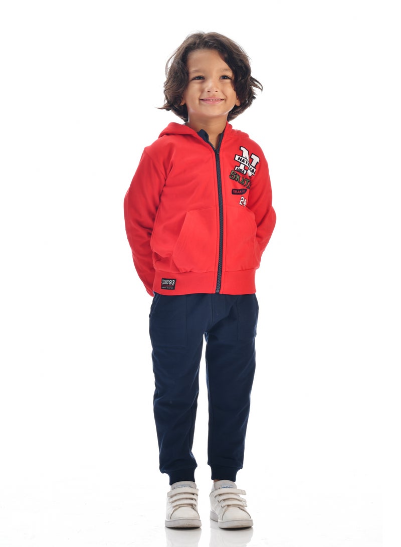 Boys' 2-Piece Fullzipper Hoodie and Jogger Set (2 -8 yrs) Red -Navy