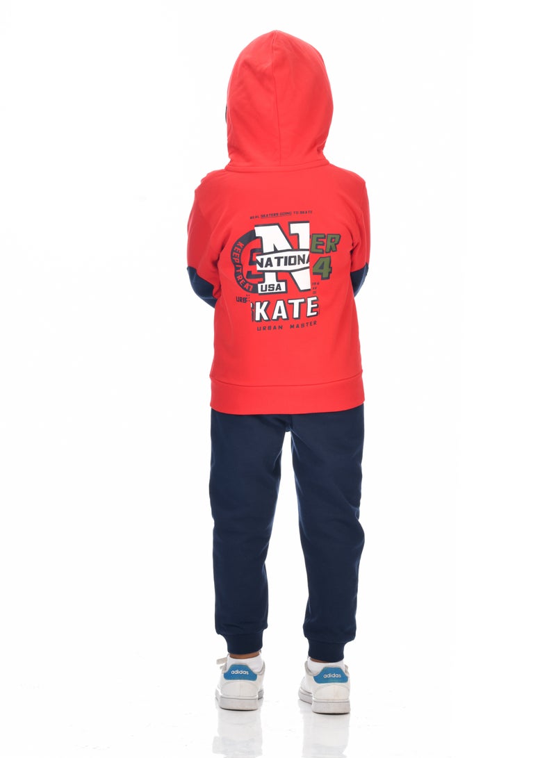 Boys' 2-Piece Fullzipper Hoodie and Jogger Set (2 -8 yrs) Red -Navy