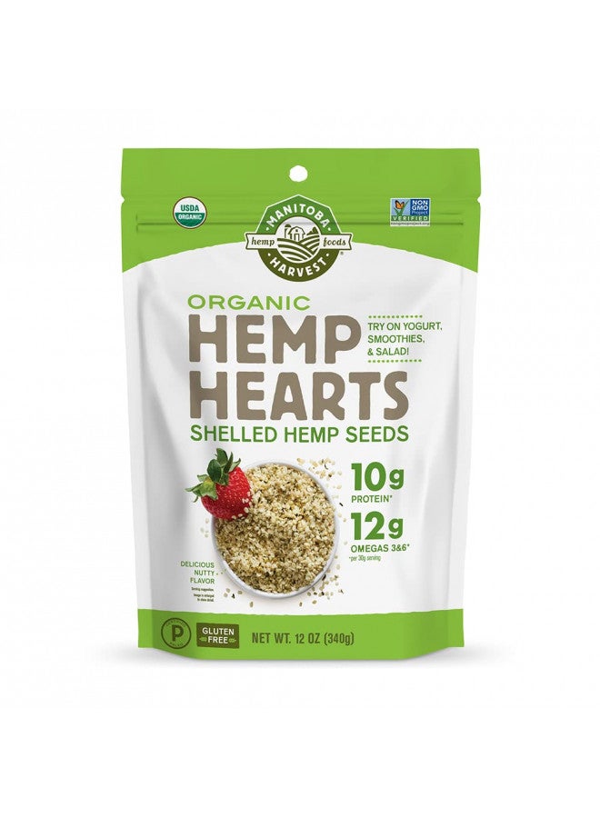 Organic  Hearts, 12oz; 10g Plant Based Protein and 12g Omega 3 & 6 per Srv | Smoothies, yogurt & salad | Non-GMO, Vegan, Keto, Paleo, Gluten Free | Manitoba Harvest