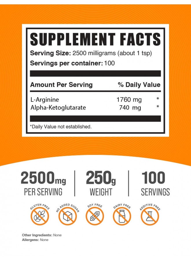 Bulksupplements.Com Aakg Powder   Arginine Alpha Ketoglutarate, Akg Supplement   Arginine Supplement, Unflavored & Gluten Free, 2500Mg Per Serving, 250G (8.8 Oz) (Pack of1)
