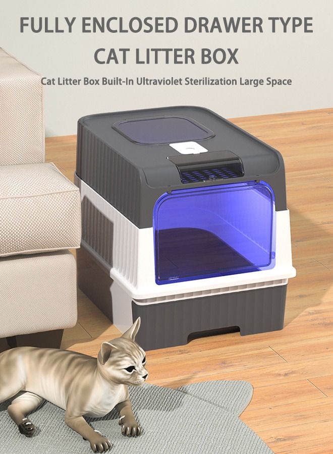 Cat Litter Box Extra Large Drawer Type Rechargeable Sterilisation and Odour Proof Pet Fully Enclosed Cat Litter Box Black