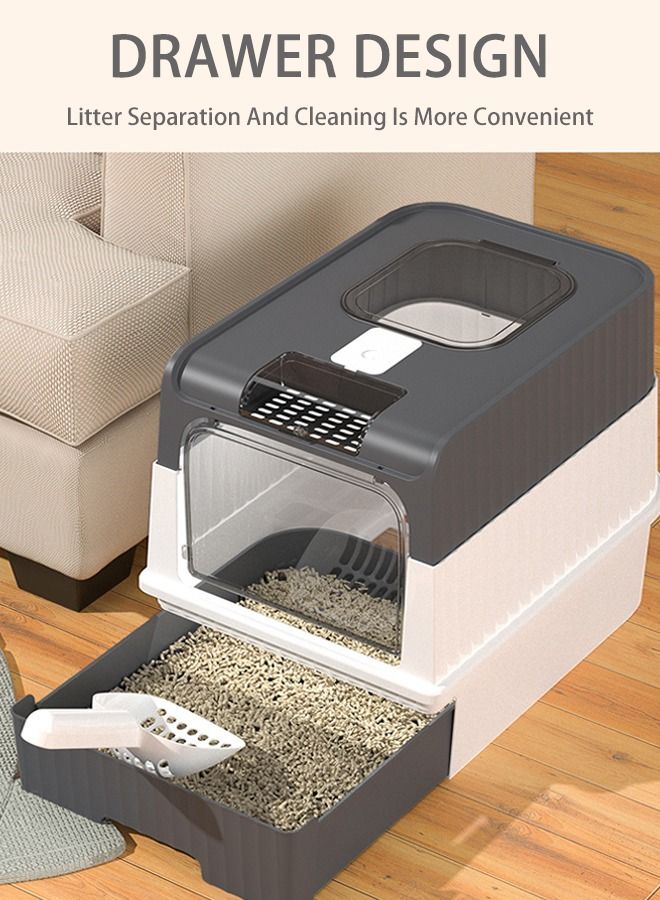 Cat Litter Box Extra Large Drawer Type Rechargeable Sterilisation and Odour Proof Pet Fully Enclosed Cat Litter Box Black