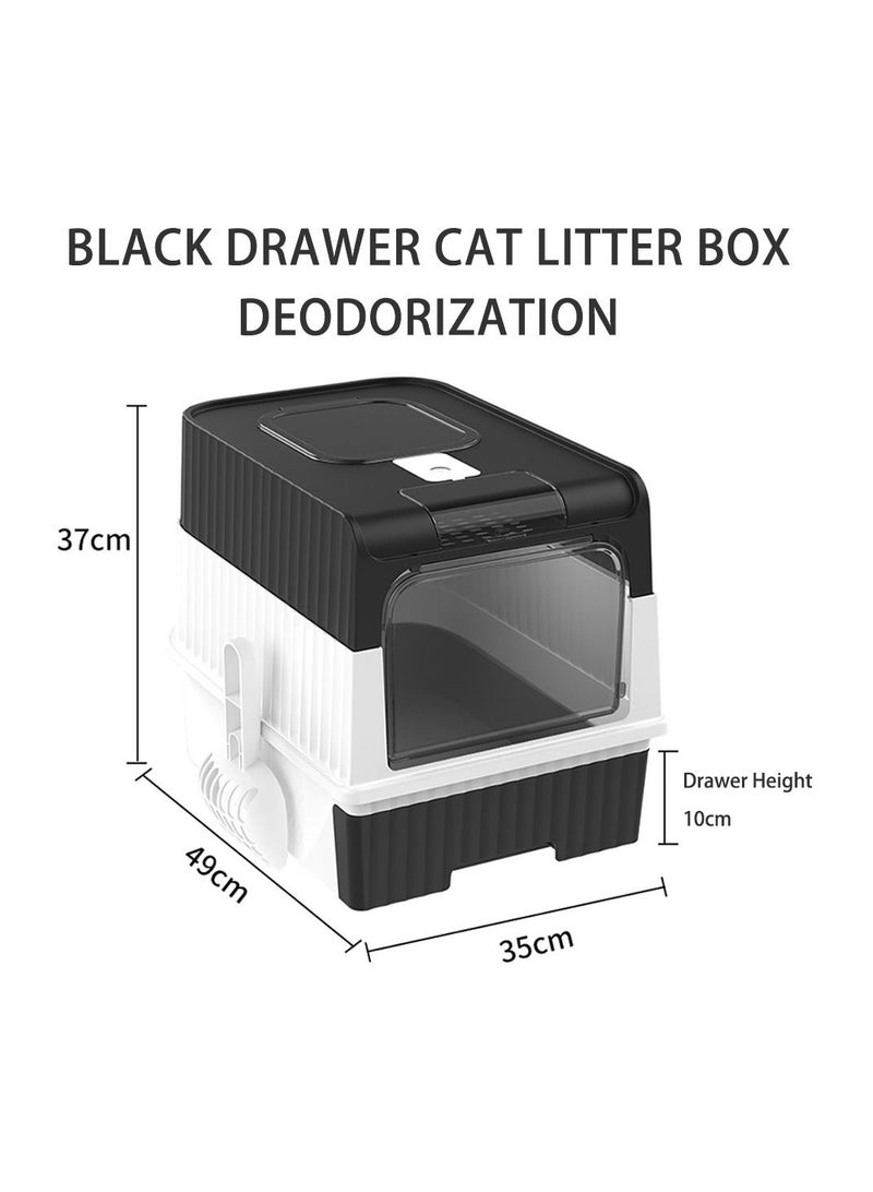 Cat Litter Box Extra Large Drawer Type Rechargeable Sterilisation and Odour Proof Pet Fully Enclosed Cat Litter Box Black