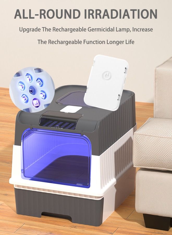 Cat Litter Box Extra Large Drawer Type Rechargeable Sterilisation and Odour Proof Pet Fully Enclosed Cat Litter Box Black