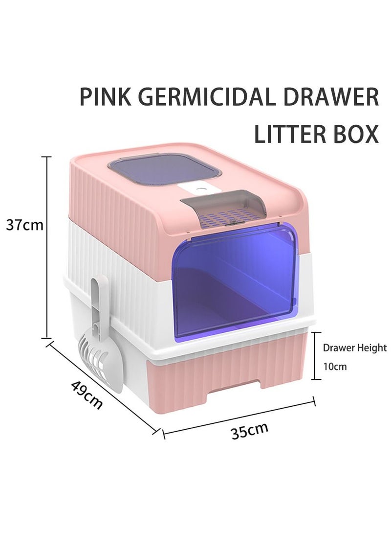 Cat Litter Box Extra Large Drawer Type Rechargeable Sterilisation Anti-odour Pet Fully Enclosed Cat Litter Box Pink