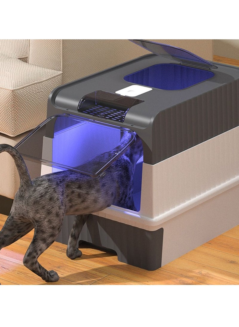 Cat Litter Box Extra Large Drawer Type Rechargeable Sterilisation and Odour Proof Pet Fully Enclosed Cat Litter Box Grey