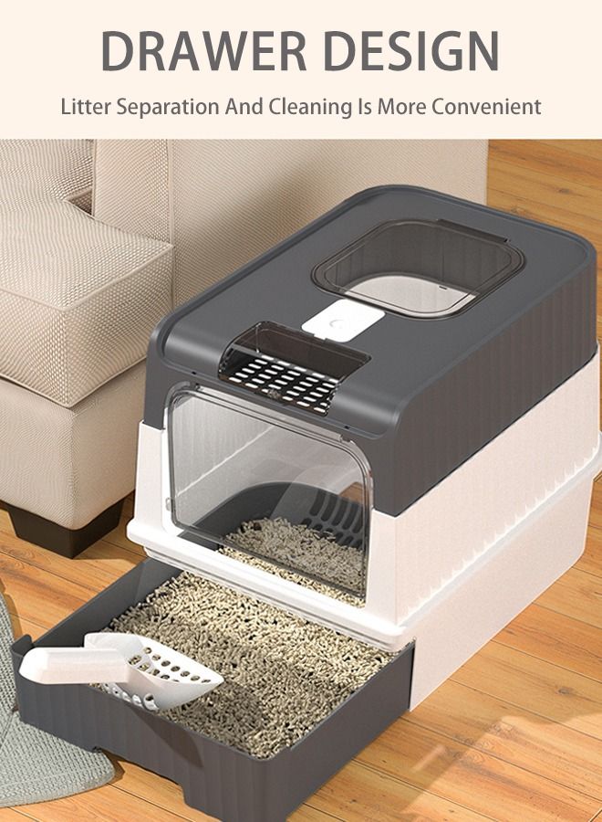 Cat Litter Box Extra Large Drawer Type Rechargeable Sterilisation and Odour Proof Pet Fully Enclosed Cat Litter Box Grey