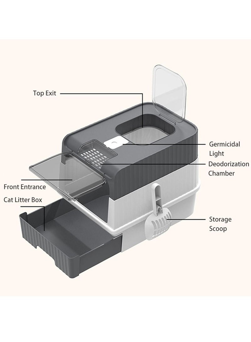 Cat Litter Box Extra Large Drawer Type Rechargeable Sterilisation and Odour Proof Pet Fully Enclosed Cat Litter Box Grey