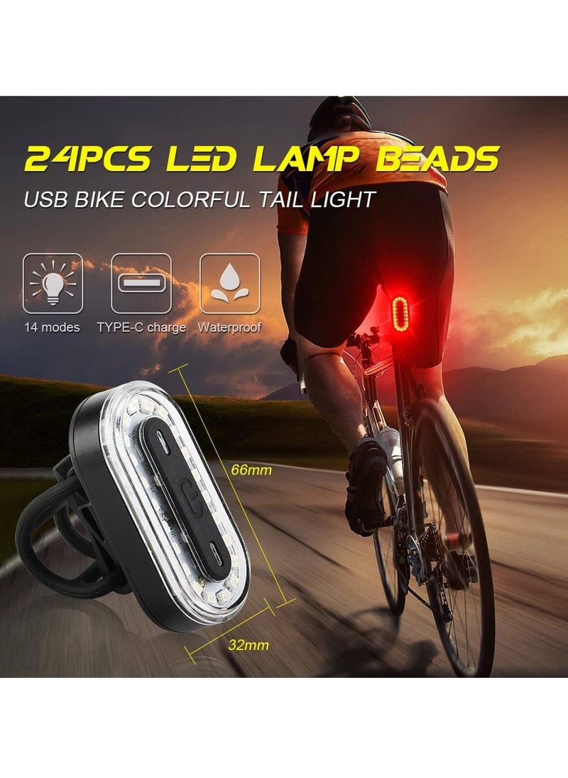 Bike Tail Light, Super Bright LED Safety Flashlight with 7 Colors & 14 Modes, RGB Skateboard Light, Rechargeable & Waterproof Bicycle Rear Light, Suitable for Roller-Skates, Scooters