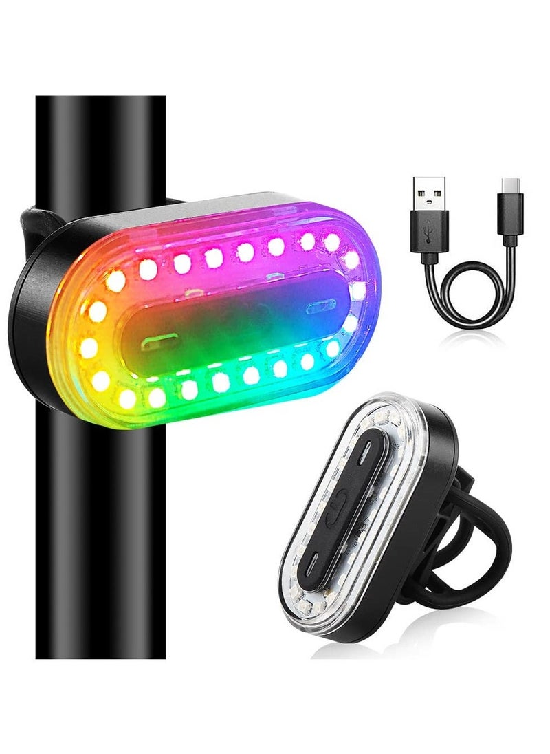 Bike Tail Light, Super Bright LED Safety Flashlight with 7 Colors & 14 Modes, RGB Skateboard Light, Rechargeable & Waterproof Bicycle Rear Light, Suitable for Roller-Skates, Scooters