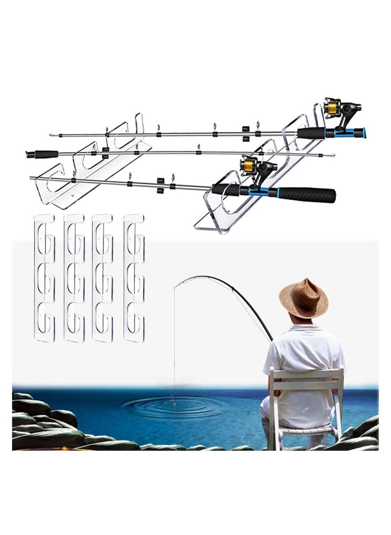 Fishing Rod Holder 4 Pcs Azonee Transparent Fishing Pole Wall or Ceiling Storage Rack Holder Wall Mount for Garage for Ceiling or Wall-Ultra Strong Weatherproof Indoor and Outdoor Use Holds 6 Rods