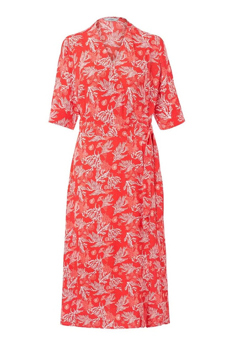 Women Allover Print Short Sleeve Wrap Dress, Orange
