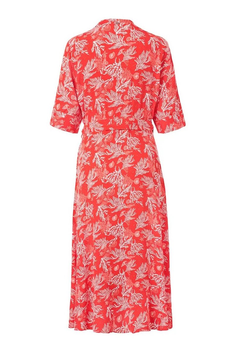 Women Allover Print Short Sleeve Wrap Dress, Orange