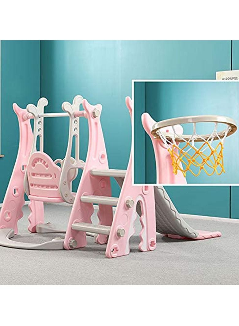 Toddlers Slide and Swing Set 4 in 1 Kids Freestanding Climber Slide Playset for Boys Girls with Basketball Hoop Extra Long Slide Easy Set Up Baby Playset for Indoor Outdoor Backyard