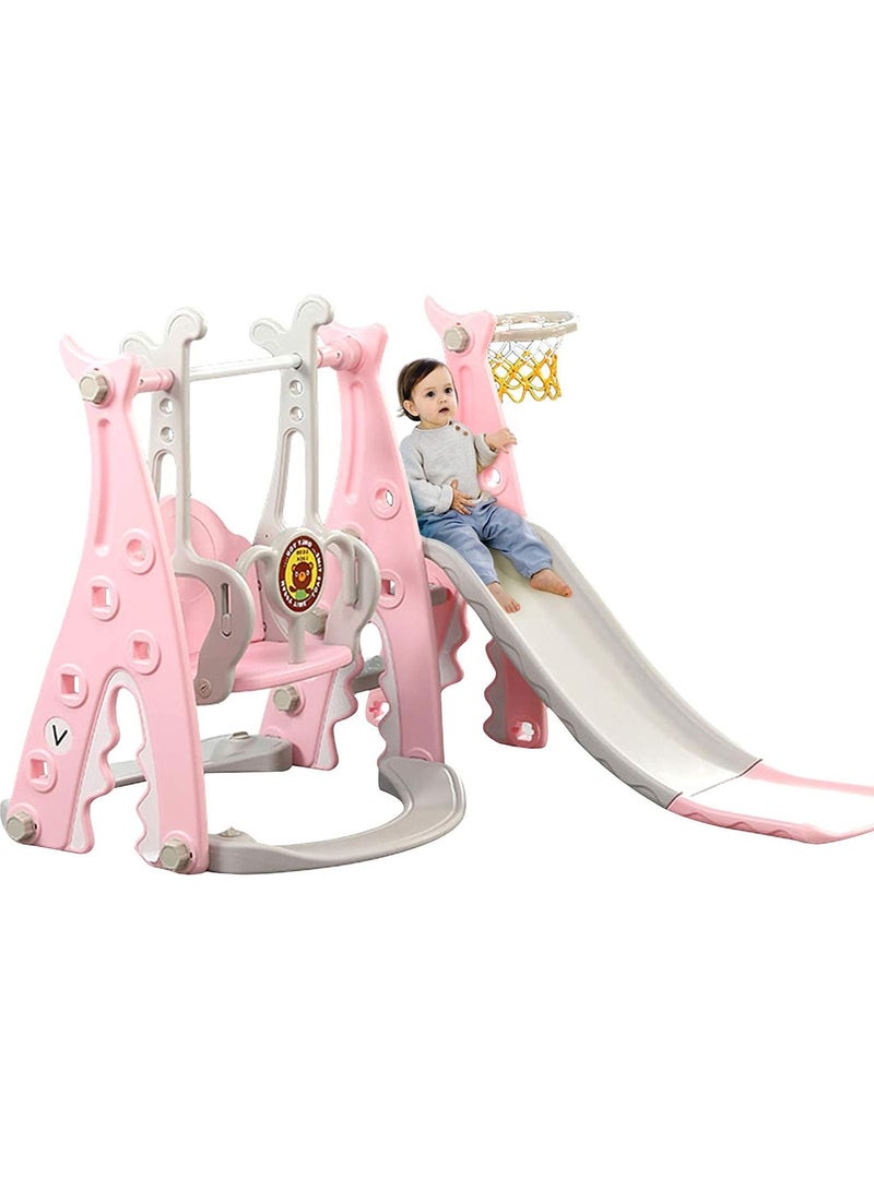 Toddlers Slide and Swing Set 4 in 1 Kids Freestanding Climber Slide Playset for Boys Girls with Basketball Hoop Extra Long Slide Easy Set Up Baby Playset for Indoor Outdoor Backyard