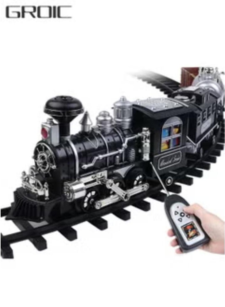 GROIC Electric Train Set with Remote Control Steam Light Sound and Tracks