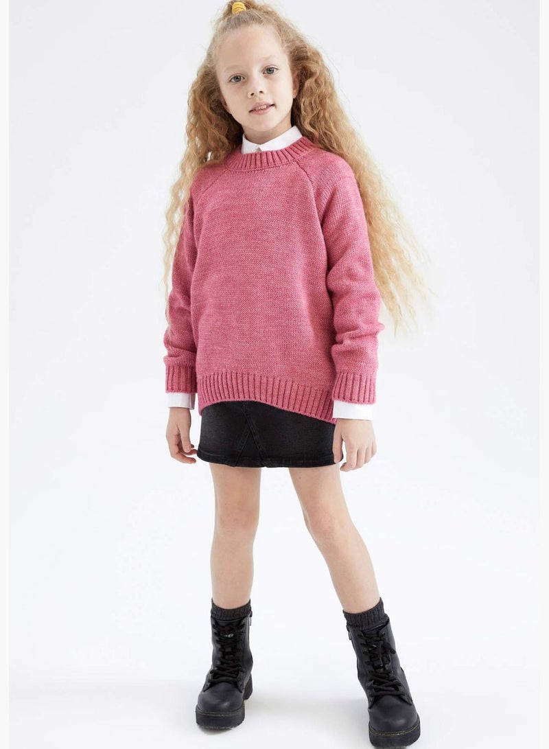 Girl Oversize Fit Crew Neck Long Sleeve Tricot Pullover