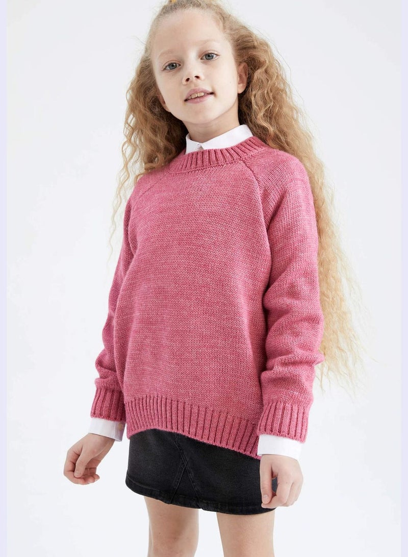 Girl Oversize Fit Crew Neck Long Sleeve Tricot Pullover