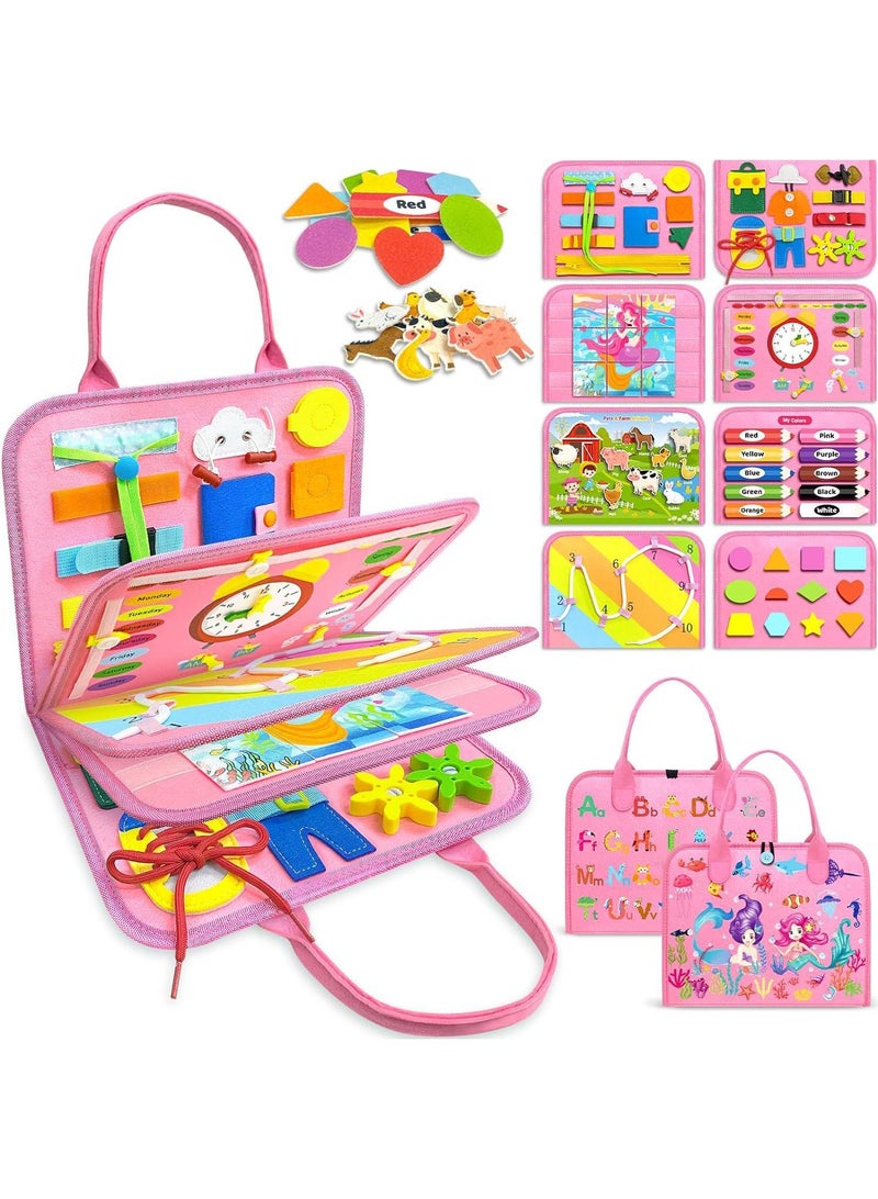 Busy Board Toys For Kids Toddler Sensory Toys Felt Activity Board For Boys And Girls Preschool Educational Learning Toy Gift For 2-4 Years Old Children Travel Toy For Airplane Or Car