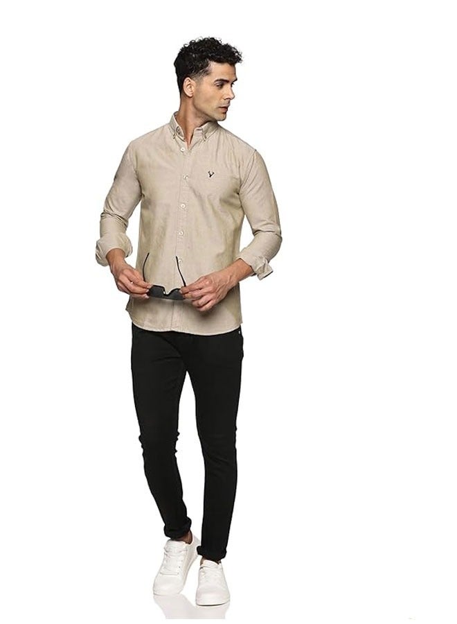 Men's Button Down Slim Fit, Casual Style semi Shirt Dressing | Long Sleeve | Smart Fit Cuff - Khaki