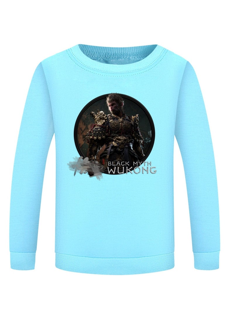 Black Mythical Loose Round Neck Hoodie