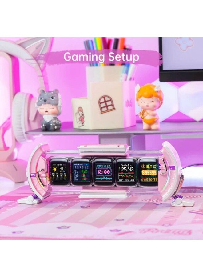 Times Gate Pixel Art Informative Display, 5 Full-Color LCD IPS Screens, Customizable Pixel Art, Smart App for Design