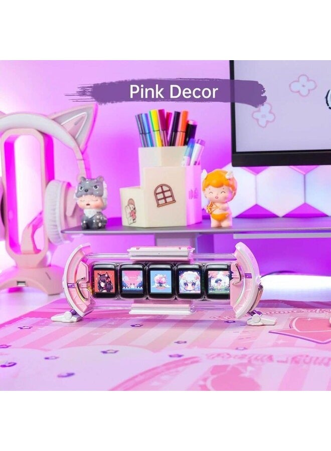 Times Gate Pixel Art Informative Display, 5 Full-Color LCD IPS Screens, Customizable Pixel Art, Smart App for Design