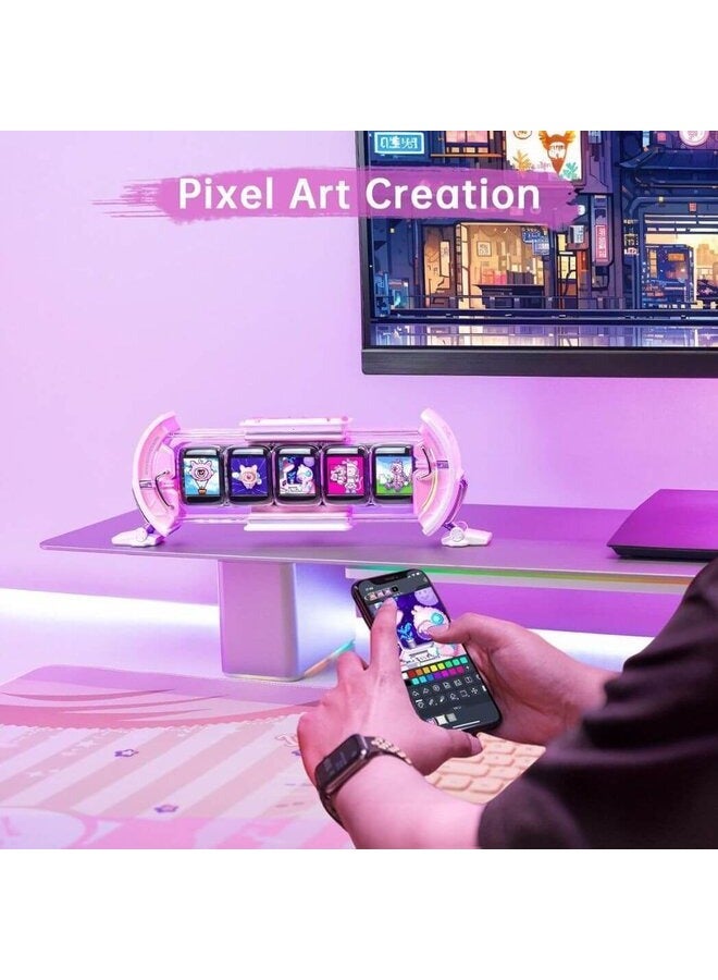 Times Gate Pixel Art Informative Display, 5 Full-Color LCD IPS Screens, Customizable Pixel Art, Smart App for Design