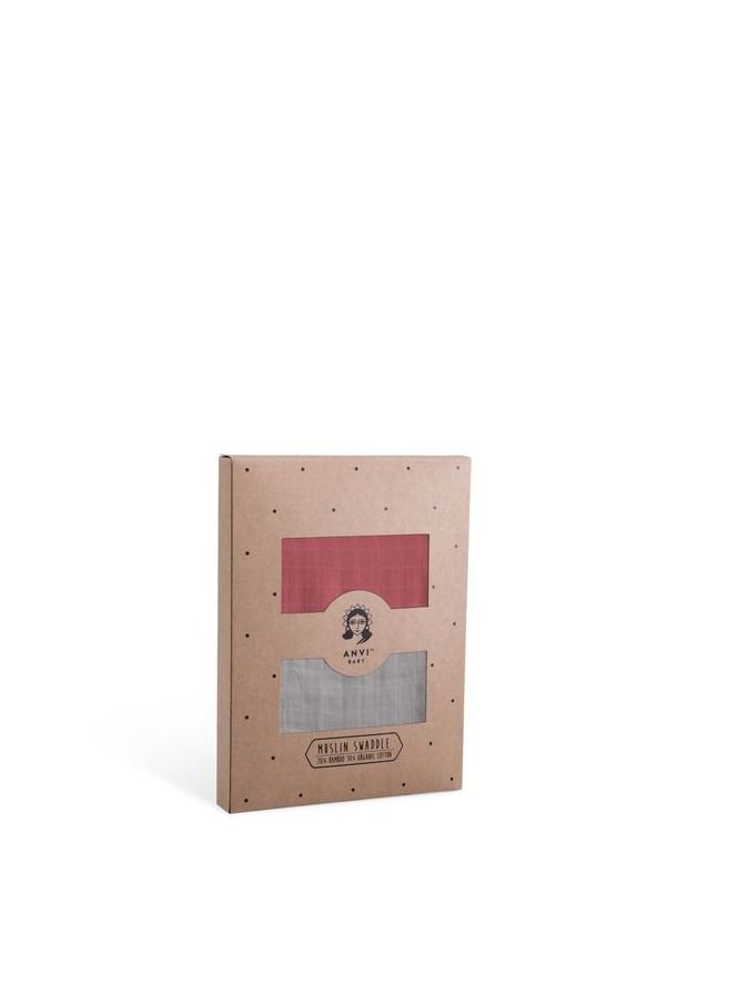 Anvi Baby Organic Bamboo Muslin Swaddle Wrap- Set of 2 -Maroon & Moon