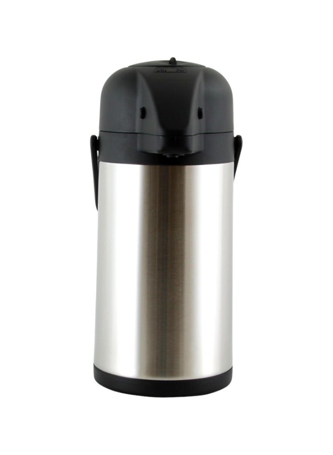 2.24 Qt Stainless Steel Pump Pot with Handle - Double Wall Vacuum Sealed Airpot, Insulated Hot & Cold Beverage Dispenser, Durable Thermos for Coffee, Tea, Water, and Drinks - Ideal for Home, Office, Events