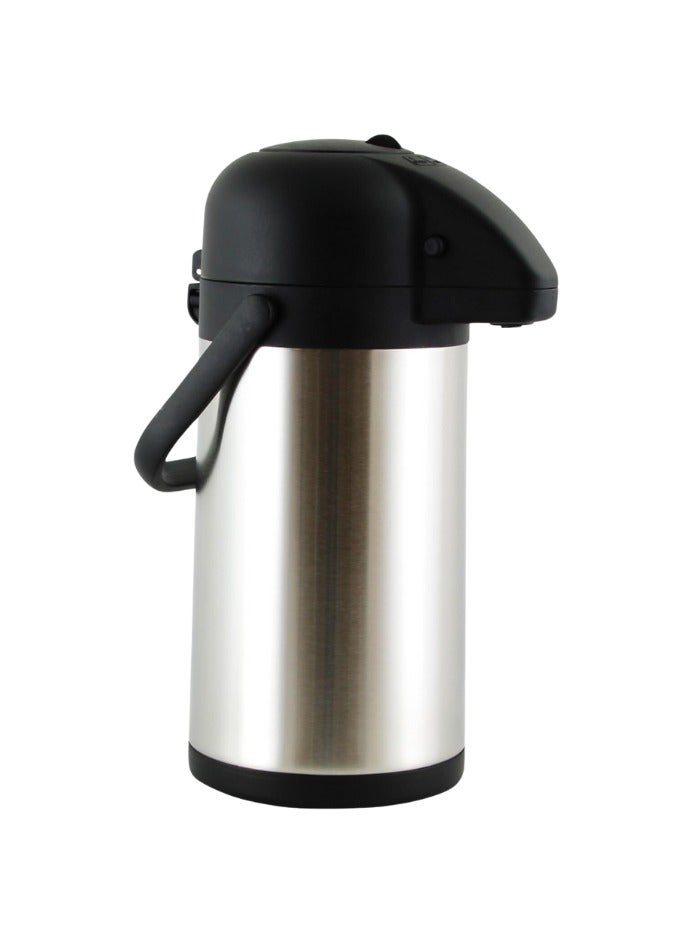 2.24 Qt Stainless Steel Pump Pot with Handle - Double Wall Vacuum Sealed Airpot, Insulated Hot & Cold Beverage Dispenser, Durable Thermos for Coffee, Tea, Water, and Drinks - Ideal for Home, Office, Events