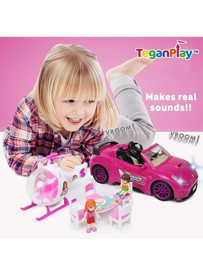 Pink Barbie Convertible Stylish Two-Seater Car with Helicopter Perfect for Playtime Adventures